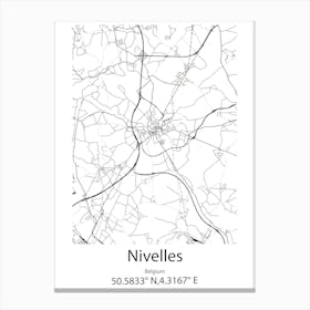 Nivelles,Belgium Minimalist Map Canvas Print