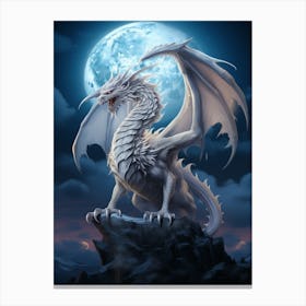 White Dragon In Front Of A Full Moon Canvas Print