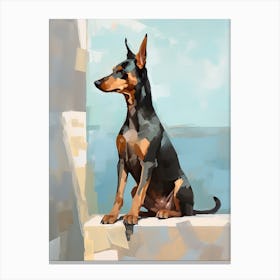 Doberman Pinscher Dog, Painting In Light Teal And Brown 1 Canvas Print