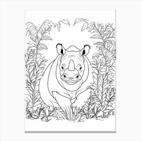 Line Art Jungle Animal Indian Rhinoceros 2 Canvas Print