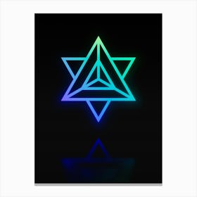 Neon Blue and Green Abstract Geometric Glyph on Black n.0008 Canvas Print