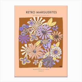 Botanic Collection - Peach Fuzz - Retro Marguerites Daisy Art Print Canvas Print