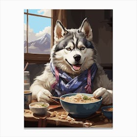 Husky Eating Ramen Canvas Print
