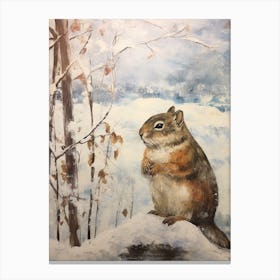 Vintage Winter Animal Painting Chipmunk 1 Canvas Print