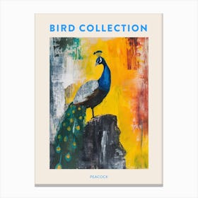 Brushstrokes Blue & Mustard Peacock Poster Canvas Print