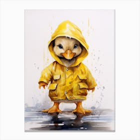 Duckling In A Yellow Rain Coat Watercolour 3 Canvas Print