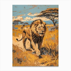 African Lion Relief Illustration Hunting 4 Canvas Print