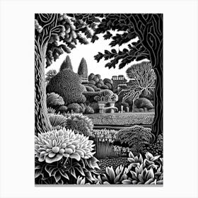 Blenheim Palace Gardens, 1, United Kingdom Linocut Black And White Vintage Canvas Print