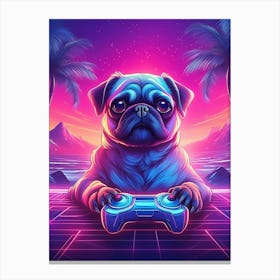 Pug Playing Video Games Synthwave Canvas Print