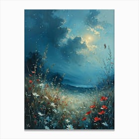 Ethereal Meadow Bathing In The Moonbeams Tranquil Landscape Under A Cosmos Chiaroscuro Shadows Dan Canvas Print