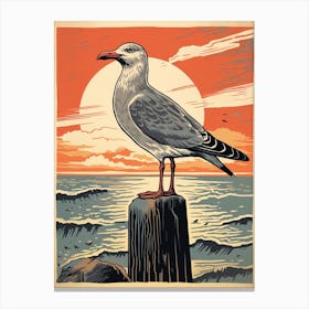 Vintage Bird Linocut Seagull 3 Canvas Print