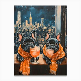 Whimsical Frenchies At The Bar 37 Canvas Print