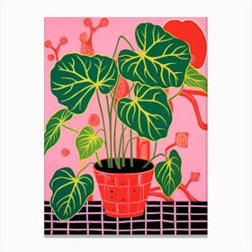 Pink And Red Plant Illustration Swiss Cheese Plant 3 Canvas Print