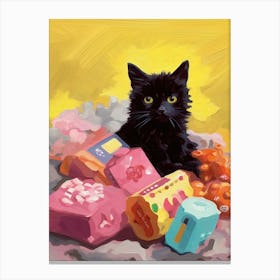 A Black Cat Kitten Oil Painting 1 Canvas Print