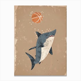 Shark Playing Basketball Muted Pastels 2 Canvas Print