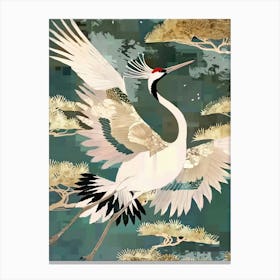 White Cranes Painting Gold Blue Effect Collage 7 Canvas Print