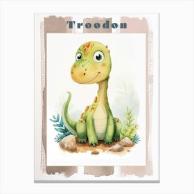 Cute Troodon Dinosaur Watercolour 3 Poster Canvas Print