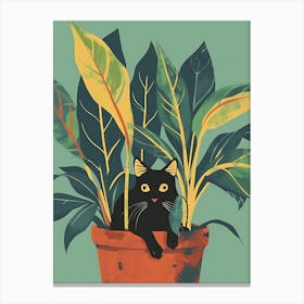 Cute Black Cat in a Plant Pot 16 Canvas Print