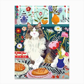 Tea Time With A Norwegian Forest Cat 1 Canvas Print