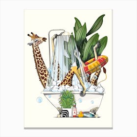 Giraffe In The Bath Canvas Print