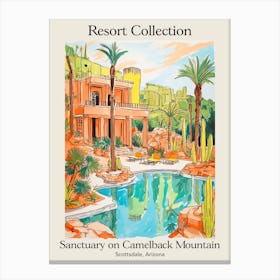 Poster Of Sanctuary On Camelback Mountain Resort Collection & Spa   Scottsdale, Arizona   Resort Collection Storybook Illustration 4 Canvas Print