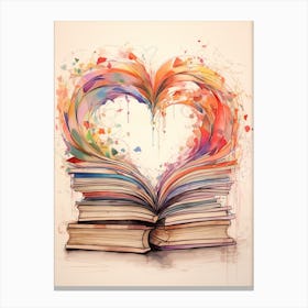 Swirly Line Book Heart Rainbow 3 Canvas Print