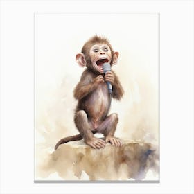 Monkey Painting Performing Stand Up Comedy Watercolour 3 Canvas Print