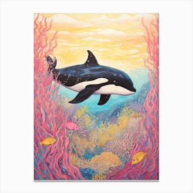 Pastel Crayon Underwater Orca Whale Drawing 4 Canvas Print