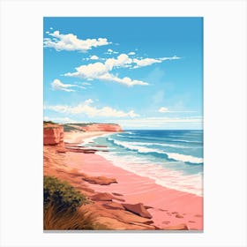 An Illustration In Pink Tones Of  Gracetown Beach Australia 1 Canvas Print