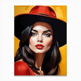 Woman Portrait With Hat Pop Art (121) Canvas Print