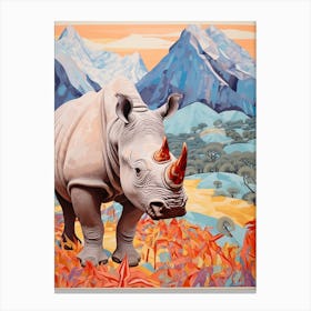 Rhino With Flowers & Plants 10 Canvas Print