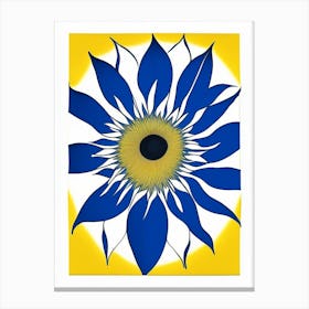 Sunflower 2 Symbol Blue And White Line Drawing Canvas Print