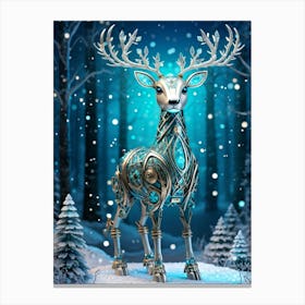 Whimsical Robot Shaped After A Majestic Deer Adorned With Intricate Teal And Iridescent Accents St Canvas Print