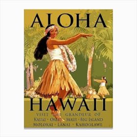 Aloha Hawaii, Dancing Hula Girl Canvas Print