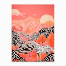 Pink Zebra Illustration With The Hills 2 Canvas Print