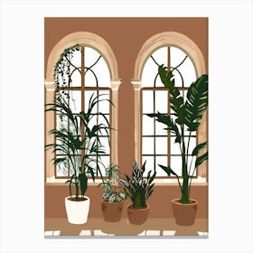 Vector Illustration Of A Living Room With Plants Canvas Print