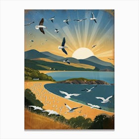 Seagulls Flying Over The Beach Canvas Print