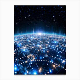 View Of Earth From Space With Glowing Interconnected Nodes Representing Global Communication Canvas Print