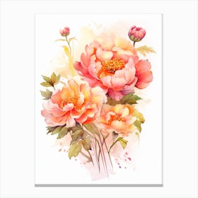 Peony With Sunset In Watercolors (5) Canvas Print