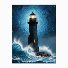 Lighthouse In The Storm Vincent Van Gogh Painting Style Illustration (19) Canvas Print