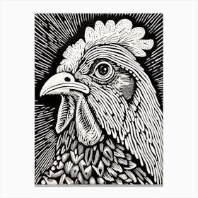 B&W Bird Linocut Chicken 2 Canvas Print