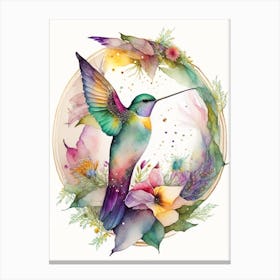 Hummingbird And Mandala Cute Neon 2 Canvas Print