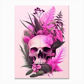 Skull With Abstract Elements 2 Pink Botanical Canvas Print