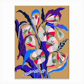 Still Life Ocher And Blue Autumn Flowers Canvas Print