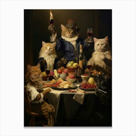 Medieval Cats Banqueting On Luxury Food Canvas Print