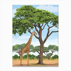 Giraffe And Tree Vector Canvas Print