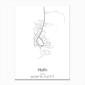 Hofn,Iceland Minimalist Map Canvas Print