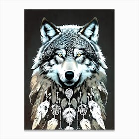 Wolf With Feathers 8 Canvas Print