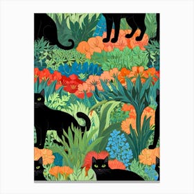 Black Cats In The Garden Canvas Print