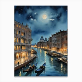 Venice At Night Rialto Romance Canvas Print